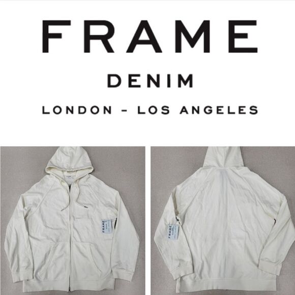 Frame Denim Mens Zip Up Sweater In White - Picture 1 of 4